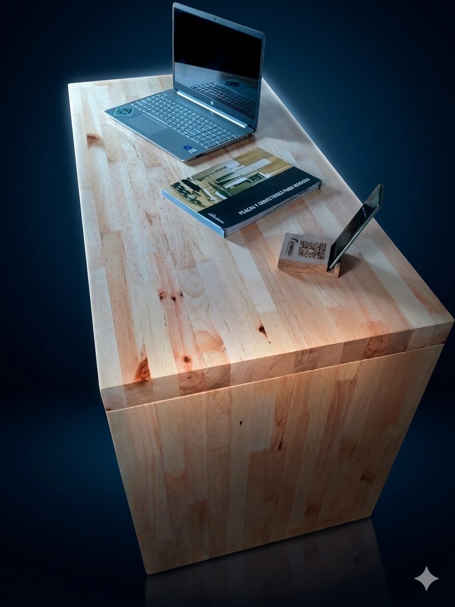 Escritorio Laminado vista lateral producto fondo Azul